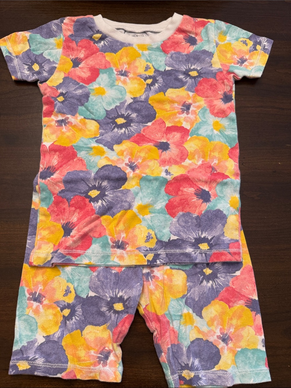 Burt's Bees Floral Short Sleeve Pajama Set - Pink Yellow Purple Aqua